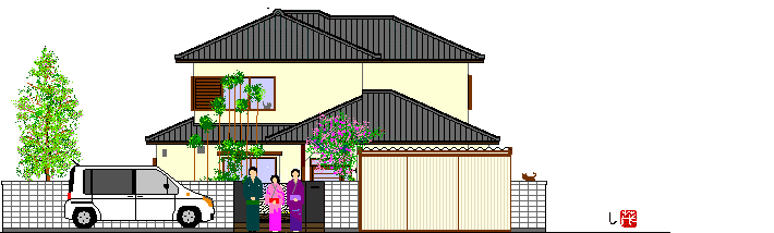 亀岡の町家デジタルイラスト
